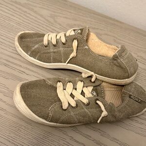 Roxy Olive Canvas Sneakers with Cream Accents